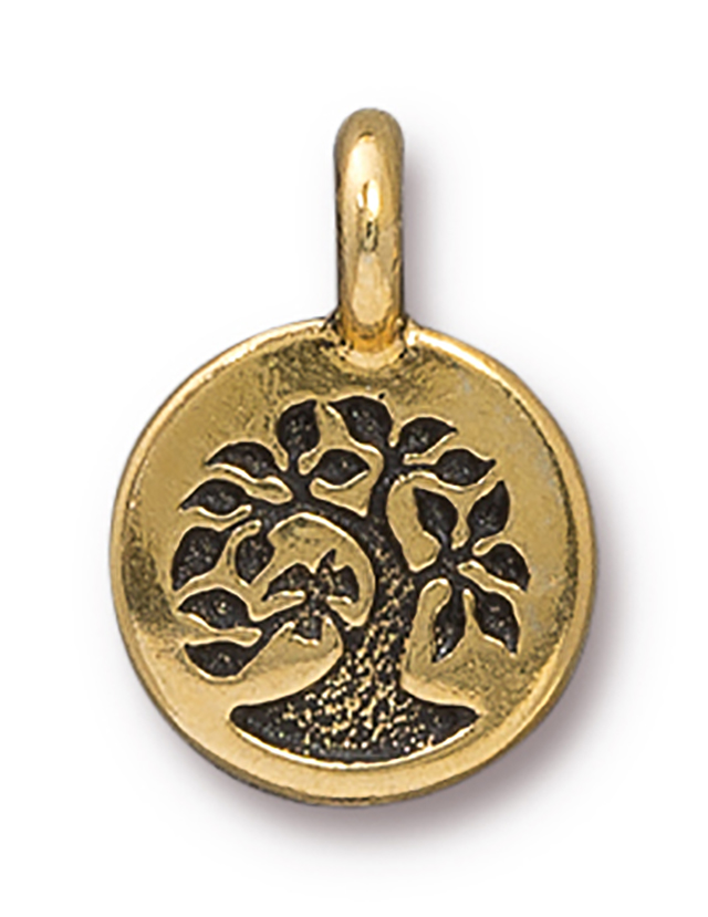 TierraCast : Charm - 17 x 12mm, 2.6mm Loop, Tree, Antique Gold