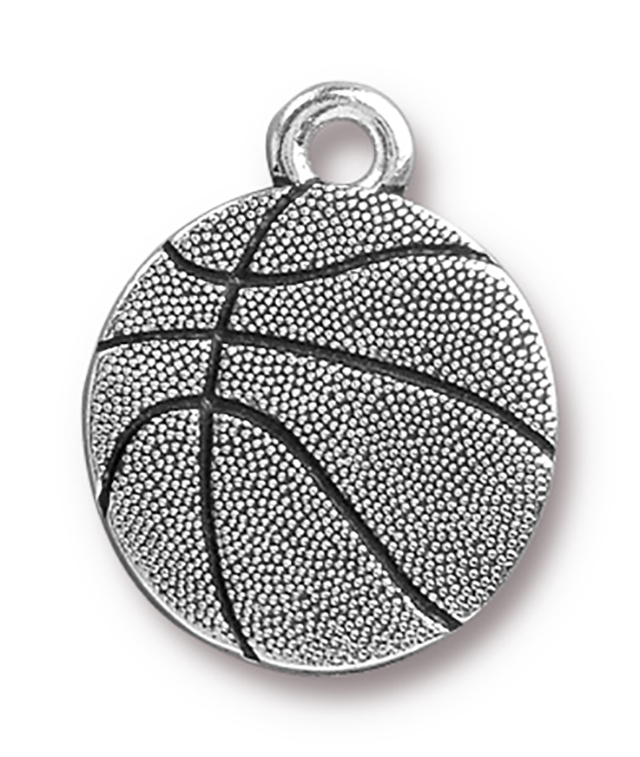 TierraCast : Charm - 19 x 16mm, 2.2mm Loop, Basketball, Antique Silver