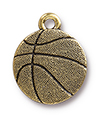 TierraCast : Charm - 19 x 16mm, 2.2mm Loop, Basketball, Antique Gold