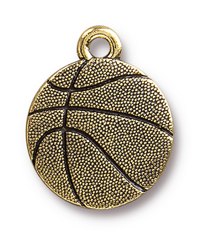 TierraCast : Charm - 19 x 16mm, 2.2mm Loop, Basketball, Antique Gold