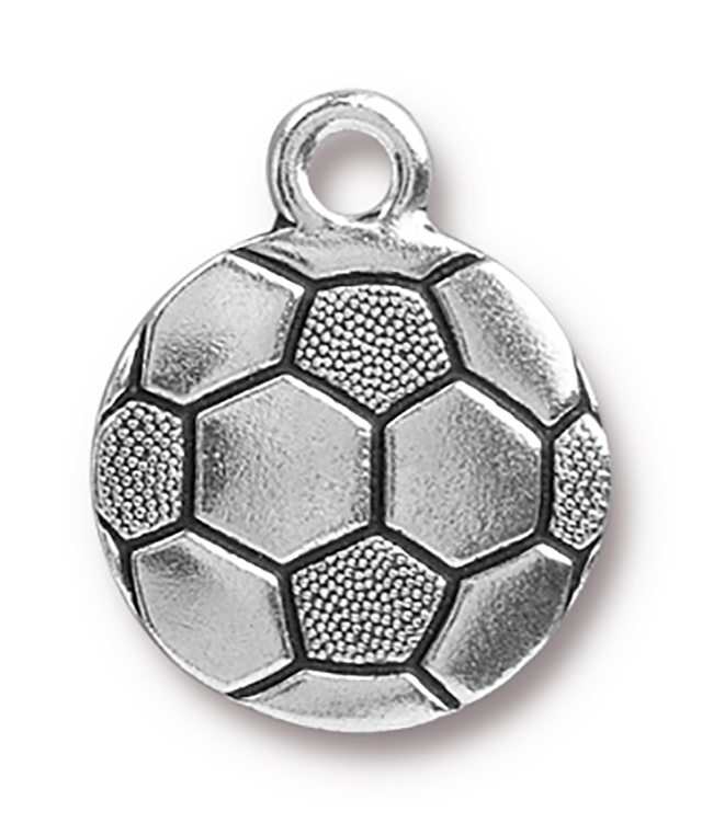TierraCast : Charm - 19 x 15.5mm, 2.3mm Loop, Soccer Ball, Antique Silver
