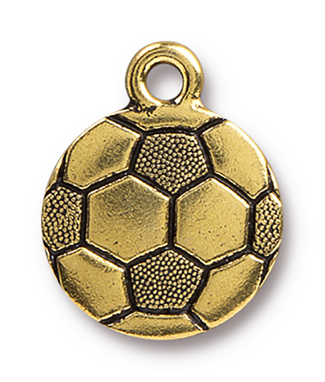 TierraCast : Charm - 19 x 15.5mm, 2.3mm Loop, Soccer Ball, Antique Gold