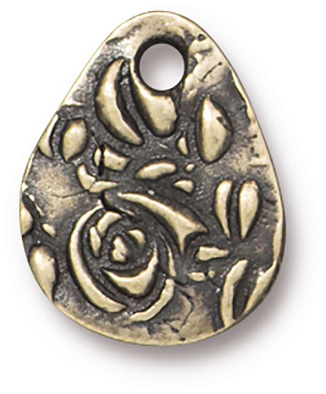 TierraCast : Charm - 15.5 x 12mm, 1.8mm Loop, Flora Small Teardrop - Brass Oxide