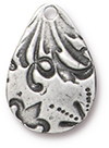 TierraCast : Charm - 20 x 14mm, 1.6mm Loop, Flora Large Teardrop - Antique Pewter