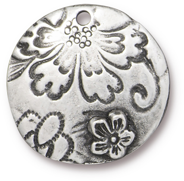 TierraCast : Pendant - 22 x 21.5mm, 1.7mm Loop, Flora, Antique Pewter