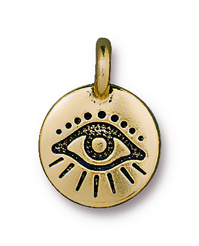 TierraCast : Charm - 17 x 12mm, 2.6mm Loop, Evil Eye, Antique Gold