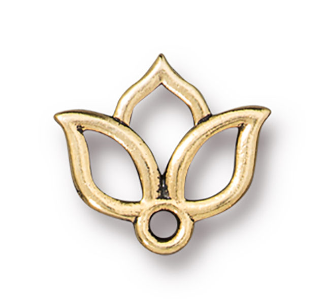 TierraCast : Charm - 15 x 13mm, 1.6mm Loop, Open Lotus, Antique Gold