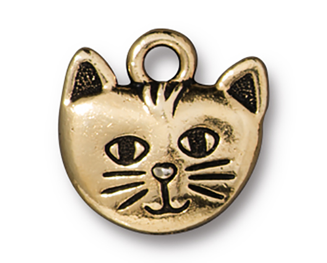 TierraCast : Charm - 14 x 14mm, 2.4mm Loop, Whiskers, Antique Gold