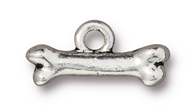 TierraCast : Charm - 16 x 7.5mm, 2.2mm Loop, Bone, Antique Silver