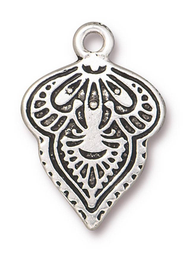 TierraCast : Charm - 23 x 15mm, 2.2mm Loop, Mehndi, Antique Silver