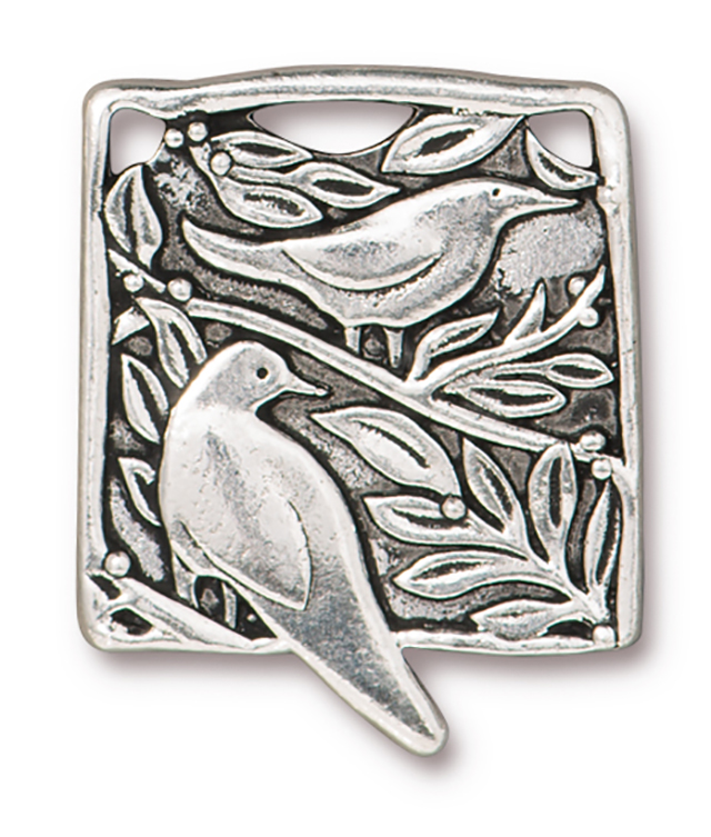 TierraCast : Pendant - 28.5 x 23.5mm, 2mm Loop, Botanical Birds, Antique Silver