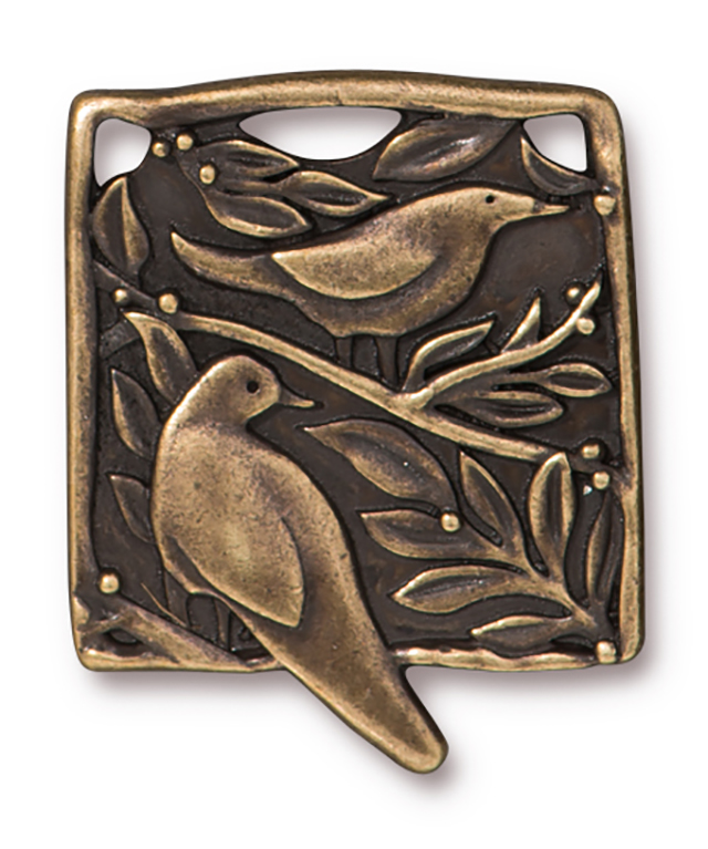 TierraCast : Pendant - 28.5 x 23.5mm, 2mm Loop, Botanical Birds, Brass Oxide