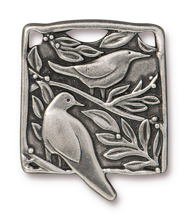 TierraCast : Pendant - 28.5 x 23.5mm, 2mm Loop, Botanical Birds, Antique Pewter