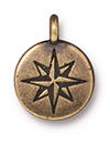 TierraCast : Charm - 14.5 x 11mm, 1.7mm Loop, Mini North Star, Brass Oxide