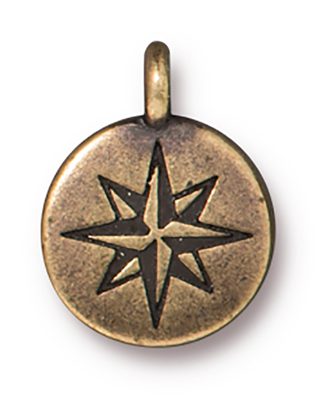 TierraCast : Charm - 14.5 x 11mm, 1.7mm Loop, Mini North Star, Brass Oxide