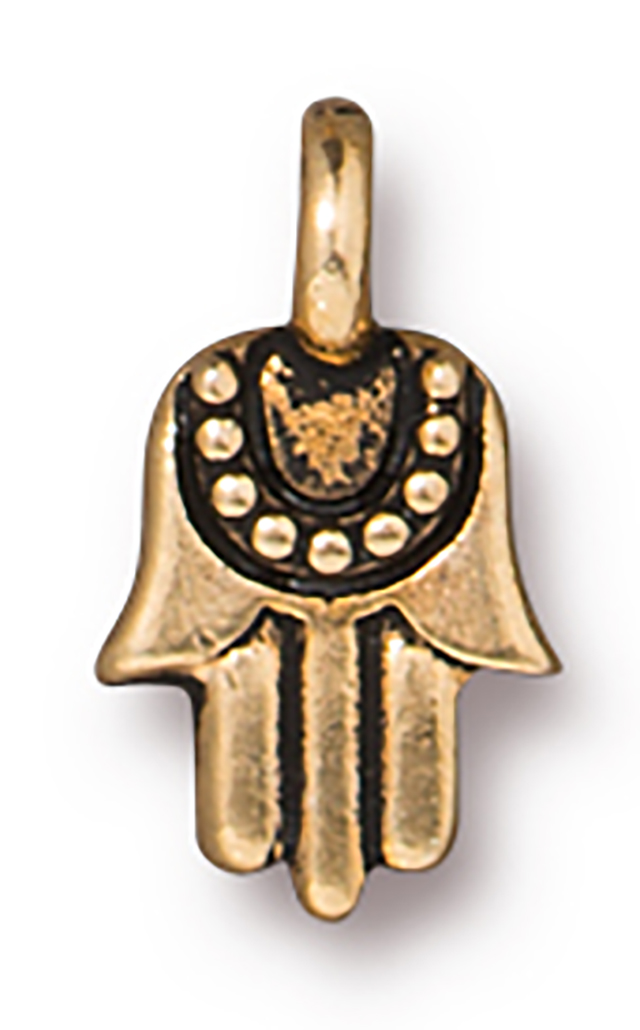 TierraCast : Charm - 12.5 x 7mm, 1.7mm Loop, Mini Hamsa, Antique Gold