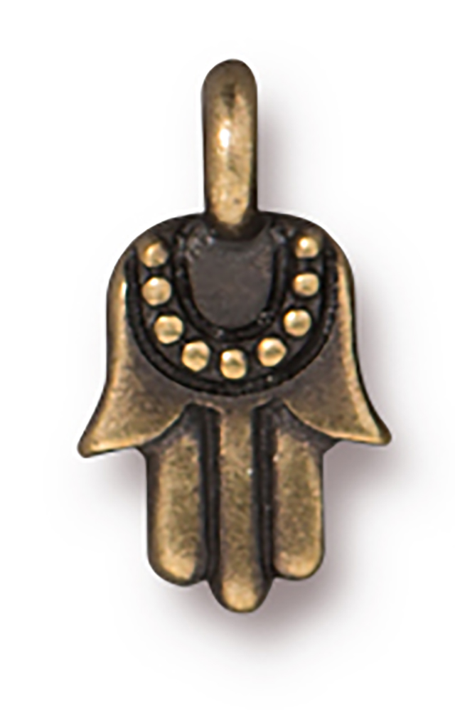 TierraCast : Charm - 12.5 x 7mm, 1.7mm Loop, Mini Hamsa, Brass Oxide