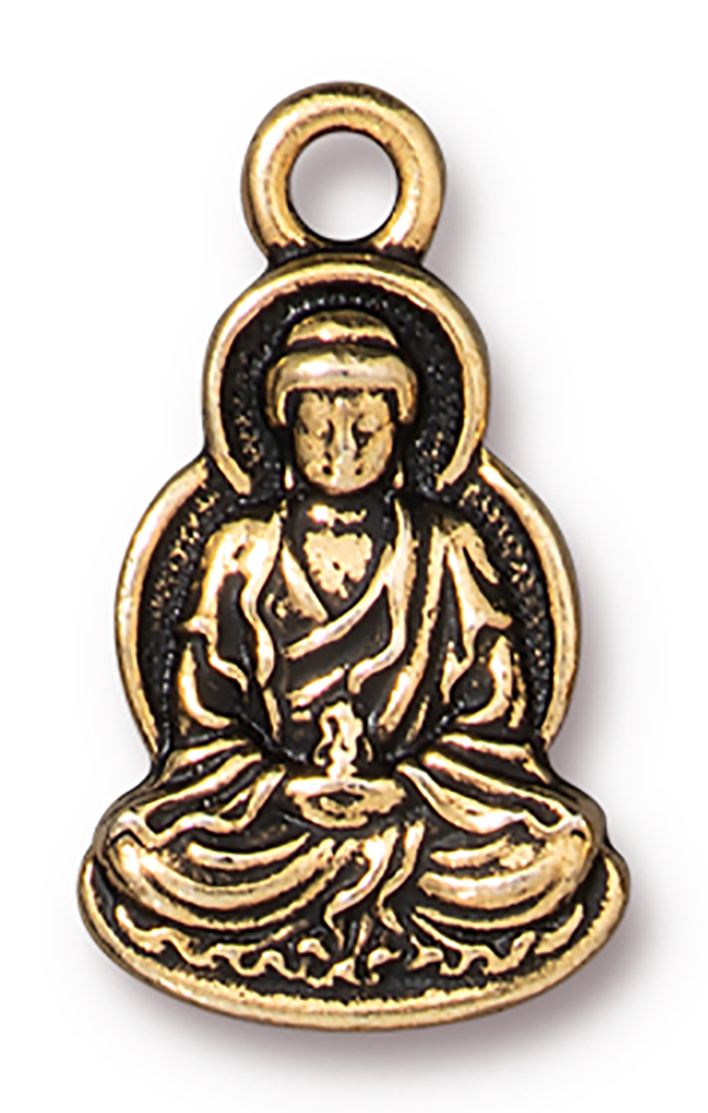 TierraCast : Charm - 21 x 12mm, 2mm Loop, Buddha, Antique Gold