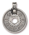 TierraCast : Pendant - 25 x 21mm, 2.7mm Loop, Asian Coin, Antique Silver