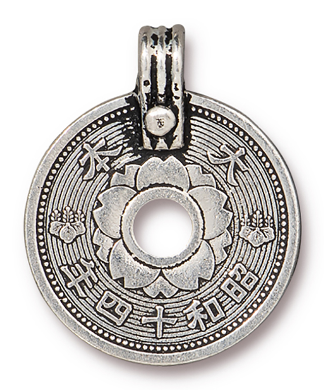 TierraCast : Pendant - 25 x 21mm, 2.7mm Loop, Asian Coin, Antique Silver