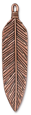 TierraCast : Pendant - 3", 2mm Loop, Feather, Antique Copper