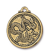 TierraCast : Pendant - 28 x 24mm, 2.4mm Loop, Dragon Coin, Antique Gold