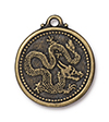 TierraCast : Pendant - 28 x 24mm, 2.4mm Loop, Dragon Coin, Brass Oxide