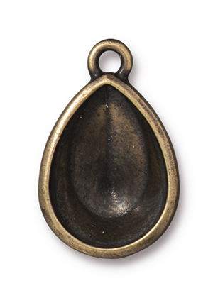 TierraCast : Drop Charm - Plain 18 x 13mm Pear Bezel, Brass Oxide