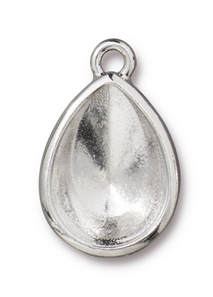 TierraCast : Drop Charm - Plain 18 x 13mm Pear Bezel, Rhodium