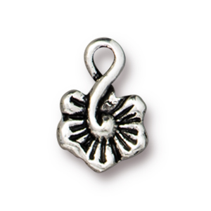 TierraCast : Charm - 12 x 8mm, 1.6mm Loop, Small Blossom, Antique Silver