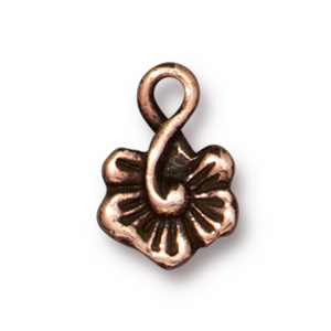 TierraCast : Charm - 12 x 8mm, 1.6mm Loop, Small Blossom, Antique Copper