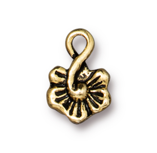 TierraCast : Charm - 12 x 8mm, 1.6mm Loop, Small Blossom, Antique Gold