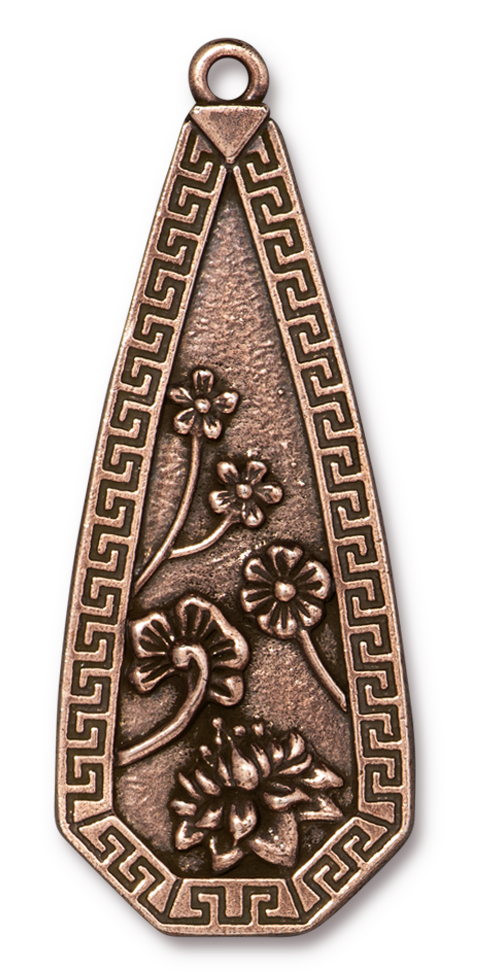 TierraCast : Pendant - 58 x 23mm, 2.6mm Loop, Blossom, Antique Copper