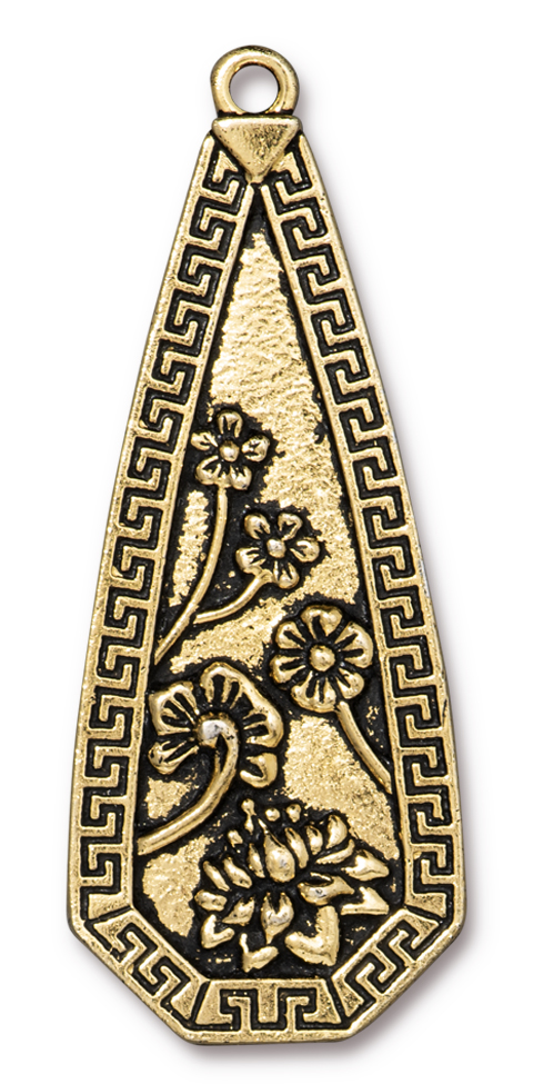 TierraCast : Pendant - 58 x 23mm, 2.6mm Loop, Blossom, Antique Gold