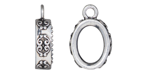 TierraCast : Pendant - Scroll 14x 10 Oval Bezel, Antique Silver