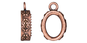 TierraCast : Pendant - Scroll 14x 10 Oval Bezel, Antique Copper