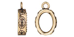 TierraCast : Pendant - Scroll 14x 10 Oval Bezel, Antique Gold