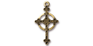 TierraCast : Drop Charm - Halo Celtic Cross, Antique Gold