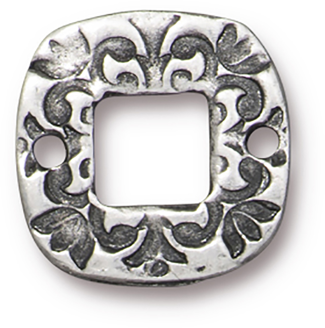 TierraCast : Link - 15 x 15mm, 6 x 6mm ID, 1.5mm Hole, Flora Square Connector, Antique Pewter