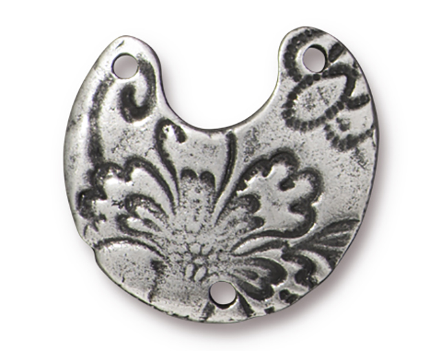 TierraCast : Link - 21 x 19mm, 2mm Hole, Flora Crescent, Antique Pewter