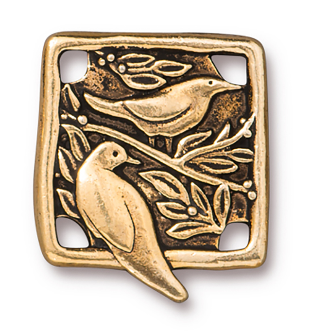 TierraCast : Link - 21 x 18.5mm, 2mm Hole, Botanical Birds, Antique Gold