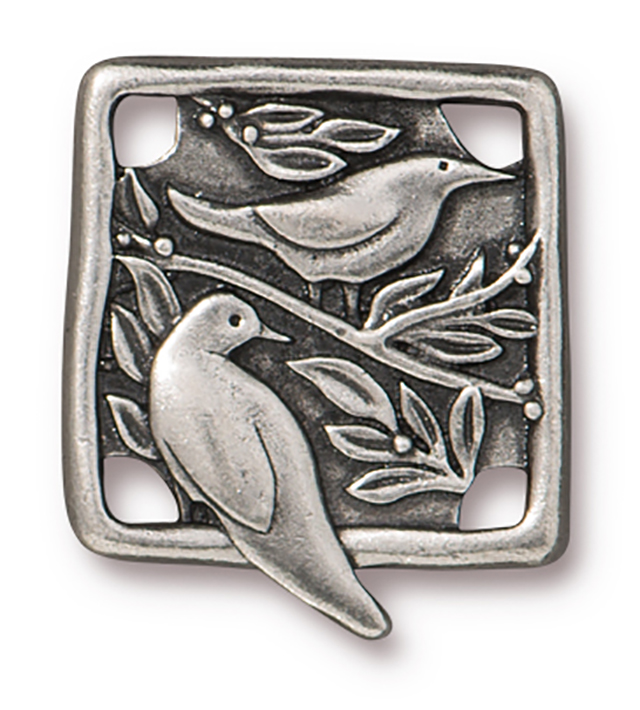 TierraCast : Link - 21 x 18.5mm, 2mm Hole, Botanical Birds, Antique Pewter