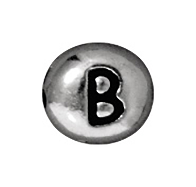 TierraCast : Bead - 7 x 6mm, 1mm Hole, Letter B, Antique Rhodium