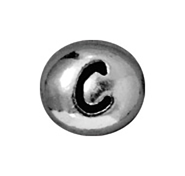 TierraCast : Bead - 7 x 6mm, 1mm Hole, Letter C, Antique Rhodium