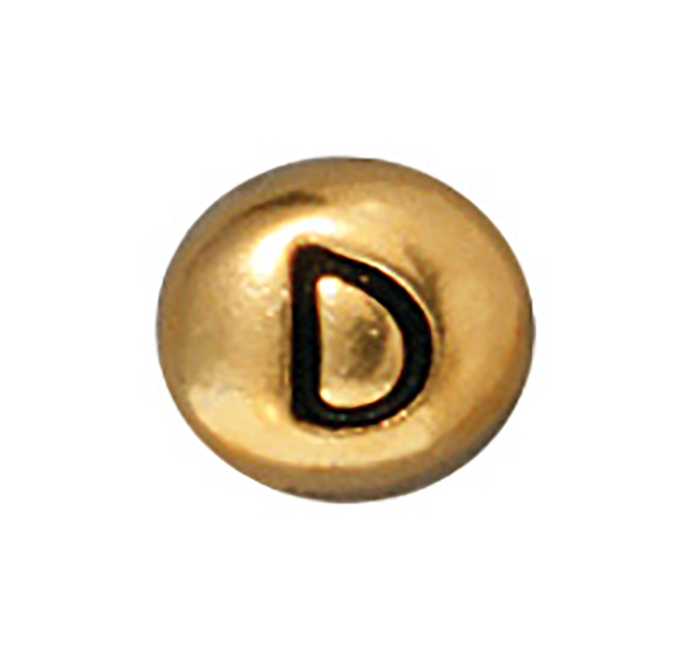 TierraCast : Bead - 7 x 6mm, 1mm Hole, Letter D, Antique Gold
