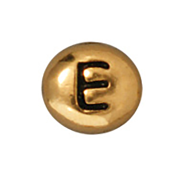 TierraCast : Bead - 7 x 6mm, 1mm Hole, Letter E, Antique Gold