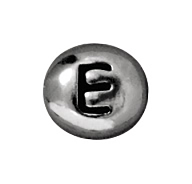 TierraCast : Bead - 7 x 6mm, 1mm Hole, Letter E, Antique Rhodium