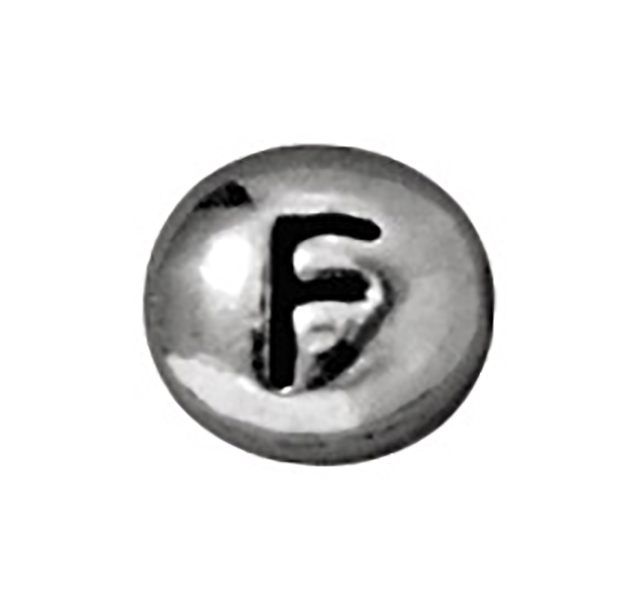 TierraCast : Bead - 7 x 6mm, 1mm Hole, Letter F, Antique Rhodium