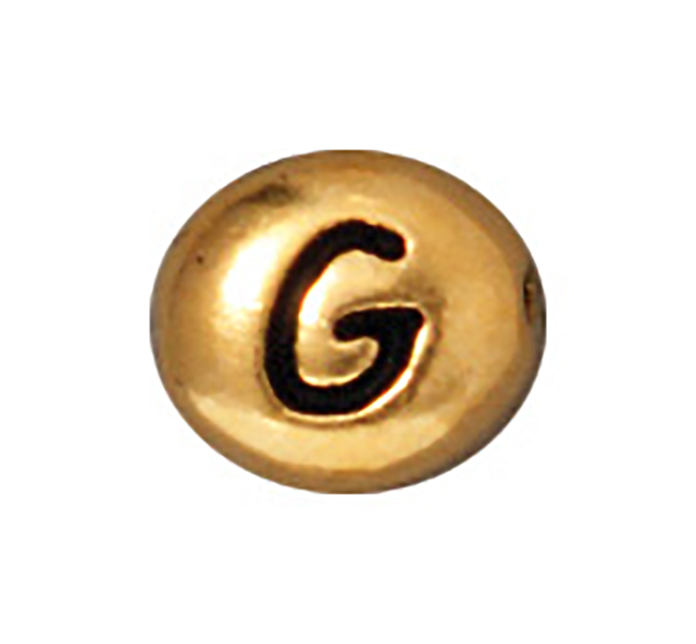 TierraCast : Bead - 7 x 6mm, 1mm Hole, Letter G, Antique Gold