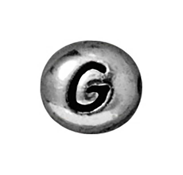 TierraCast : Bead - 7 x 6mm, 1mm Hole, Letter G, Antique Rhodium